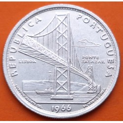 PORTUGAL 20 ESCUDOS 1966 PUENTE SALAZAR y ESCUDO NACIONAL KM.592 MONEDA DE PLATA SC- Silver R/1