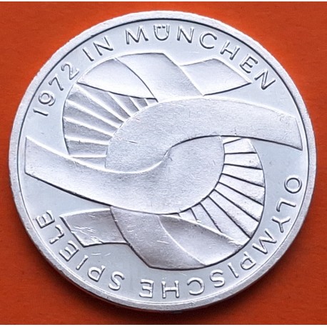 ALEMANIA 10 MARCOS 1972 F ANILLOS OLÍMPICOS OLIMPIADA DE MUNICH KM.131 MONEDA DE PLATA SC + IMPERFECCIONES Germany silver R/1