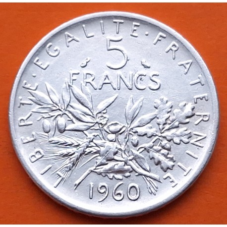 FRANCIA 5 FRANCOS 1960 SEMBRADORA SEMEUSE KM.926 MONEDA DE PLATA EBC- IMPERFECCIONES France silver 0,32 ONZAS R/3