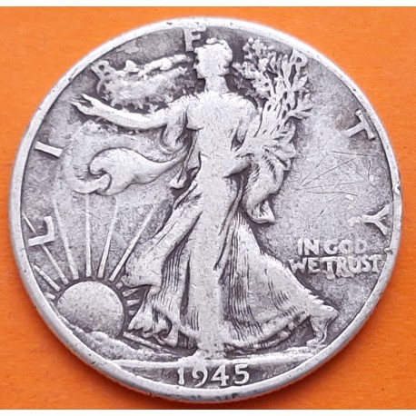 ESTADOS UNIDOS 1/2 DOLAR 1945 P WALKING LIBERTY KM.142 MONEDA DE PLATA MUY CIRCULADA USA silver Half Dollar WWII