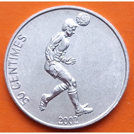 CONGO 50 CENTIMOS 2002 JUGADOR DE FUTBOL Kinshasa KM.75 MONEDA DE ALUMINIO SC República Democrática