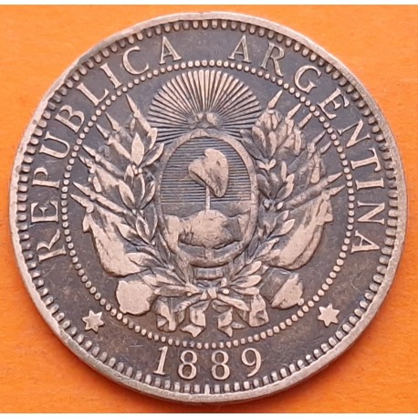 @ESCASA@ ARGENTINA 2 CENTAVOS 1889 DAMA LIBERTAD KM.32 MONEDA DE BRONCE MBC- Latin Monetary Union