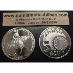 1 ONZA de PLATA PURA x ESPAÑA 5 ECU 1989 CARLOS V A CABALLO MONEDA PROOF NO ESTUCHE 5 ECUS 1989 OZ