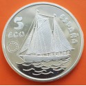 . 1 ONZA de PLATA PURA x ESPAÑA 5 ECU 1993 HOMENAJE A DON JUAN DE BORBON BARCO EL SALTILLO MONEDA PROOF FNMT 5 ECUS 1993 OZ