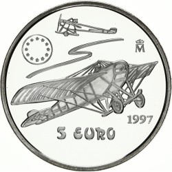 . 1 ONZA x ESPAÑA 5 EUROS 1997 HOMENAJE A LA AVIACION NIEUPORT AVION MONEDA DE PLATA FNMT OZ 33,62 grs Ley 925