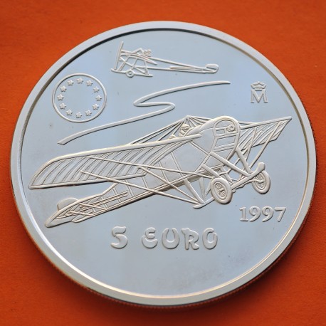 1 ONZA x ESPAÑA 5 EUROS 1997 HOMENAJE A LA AVIACION NIEUPORT AVION MONEDA DE PLATA FNMT OZ 33,62 grs Ley 925