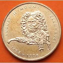POLONIA 2 ZLOTY 2002 REY AUGUST II EL FUERTE 1709 1733 KM.439 MONEDA DE LATON SC + PATINA ROJIZA Poland 2 Zlotych ZL