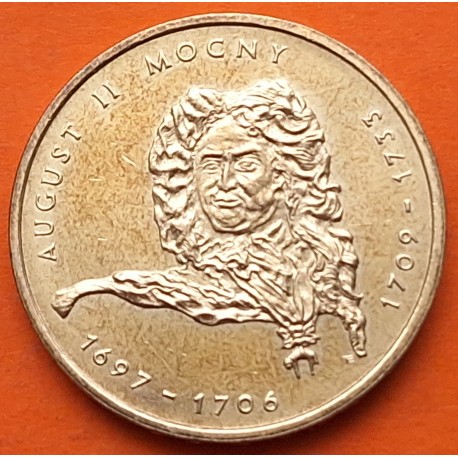 POLONIA 2 ZLOTY 2002 REY AUGUST II EL FUERTE 1709 1733 KM.439 MONEDA DE LATON SC + PATINA ROJIZA Poland 2 Zlotych ZL