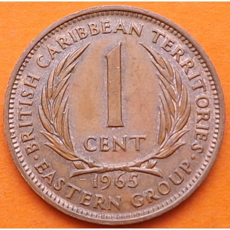 TERRITORIOS BRITANICOS DEL CARIBE 1 CENTAVO 1965 VALOR KM.2 MONEDA DE COBRE SC- British Caribbean Territories
