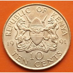 KENIA 10 CENTIMOS 1991 DANIEL TOROITICH ARAP MOI KM.18 NICKEL y LATON SC- Kenya coin