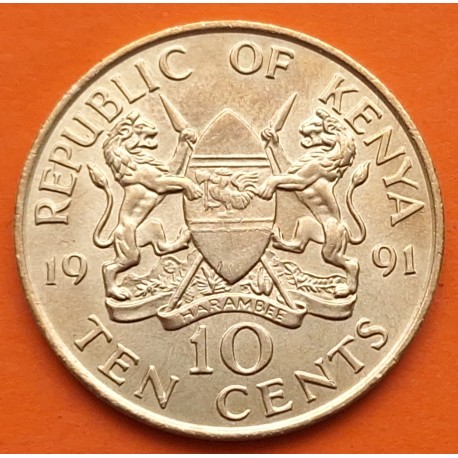 KENIA 10 CENTIMOS 1991 DANIEL TOROITICH ARAP MOI KM.18 NICKEL y LATON SC- Kenya coin
