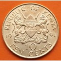 KENIA 10 CENTIMOS 1991 DANIEL TOROITICH ARAP MOI KM.18 NICKEL y LATON SC- Kenya coin