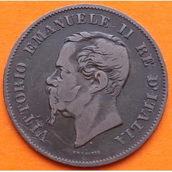 ITALIA 5 CENTESIMI 1861 M Ceca de MILAN Rey VITTORIO EMANUELE KM.3.2 MONEDA COBRE MBC + RAYITAS Italy 5 Centimos