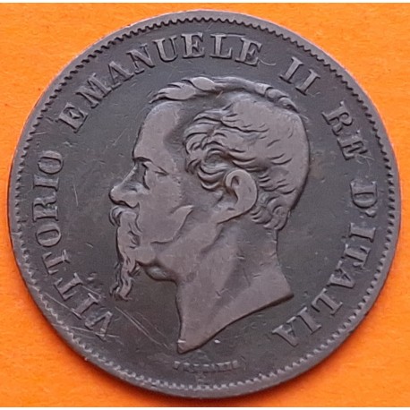 ITALIA 5 CENTESIMI 1861 M Ceca de MILAN Rey VITTORIO EMANUELE KM.3.2 MONEDA COBRE MBC + RAYITAS Italy 5 Centimos