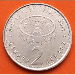 MACEDONIA 2 DENARI 1993 SALMÓN - 50 AÑOS DE LA F.A.O. KM.6.A MONEDA DE LATON SC- North