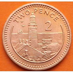 1º AÑO DE EMISIÓN x GIBRALTAR 2 PENIQUES 1988 AC FARO DE PUNTA EUROPA KM.21 MONEDA DE BRONCE SC- 2 Pence