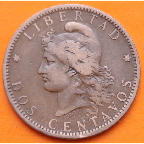 ARGENTINA 2 CENTAVOS 1884 DAMA LIBERTAD KM.33 MONEDA DE BRONCE MBC + Latin Monetary Union