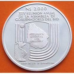. @RARA - VER FOTOS@ URUGUAY 2000 PESOS 1984 BANCOS DEL DESARROLLO Escudo Antiguo BID MEETING KM.87 MONEDA DE PLATA PROOF