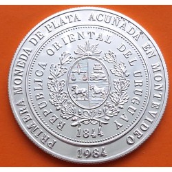 . @RARA - VER FOTOS@ URUGUAY 2000 PESOS 1984 BANCOS DEL DESARROLLO Escudo Antiguo BID MEETING KM.87 MONEDA DE PLATA PROOF