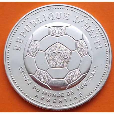 HAITI 50 GOURDES 1977 BALÓN - MUNDIAL DE FÚTBOL ARGENTINA 1978 KM.127 MONEDA DE PLATA PROOF