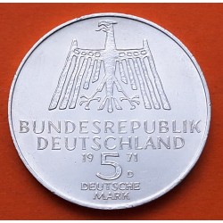 ALEMANIA 5 MARCOS 1971 D ALBERTO DURERO KM.129 MONEDA DE PLATA EBC Germany 5 Marks silver ALBRECHT DURER
