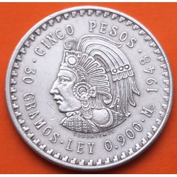 MEXICO 5 PESOS 1948 INDIO CUAUHTEMOC KM.465 MONEDA DE PLATA MBC- Mejico silver coin 0,87 ONZAS R/1