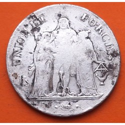 1ª REPÚBLICA x FRANCIA 5 FRANCOS 1800 L'AN 9 BURDEOS Letra K UNION et FORCE KM.288 MONEDA DE PLATA France Bourdeaux