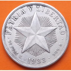 CUBA 1 PESO 1933 ESTRELLA PATRIA y LIBERTAD KM.15 MONEDA DE PLATA MBC + MANCHAS silver coin R/3