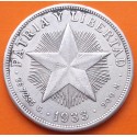 CUBA 1 PESO 1933 ESTRELLA PATRIA y LIBERTAD KM.15 MONEDA DE PLATA MBC + MANCHAS silver coin R/3