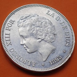 . @RARA y PRECIOSA@ ESPAÑA 5 PESETAS 1893 * 18 93 PGV REY ALFONSO XIII tipo "RIZOS" KM.700 MONEDA DE PLATA PG. V. (DURO) R/5