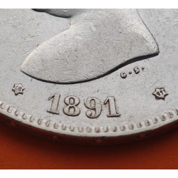 ESPAÑA 5 PESETAS 1891 * 18 91 PGM REY ALFONSO XIII KM.689 MONEDA DE PLATA (DURO) Spain silver R/5
