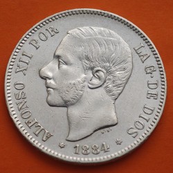 ESPAÑA 5 PESETAS 1884 * 18 84 MSM REY ALFONSO XII KM.688 MONEDA DE PLATA (DURO) Spain silver R/4