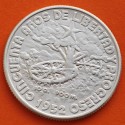 . @ESCASA@ CUBA 40 CENTAVOS 1952 BANDERA - ARBOL - 50 AÑOS DE LIBERTAD y PROGRESO KM.25 MONEDA DE PLATA EBC silver coin R/3