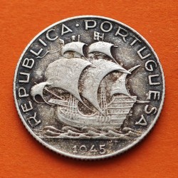 PORTUGAL 2,50 ESCUDOS 1945 CARABELA KM.580 MONEDA DE PLATA MUY CIRCULADA República silver WWII R/2