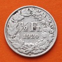 SUIZA 1/2 FRANCO 1920 B DAMA HELVETICA CON ESCUDO y LANZA KM.23 MONEDA DE PLATA MUY CIRCULADA Switzerland silver Half franc R/2