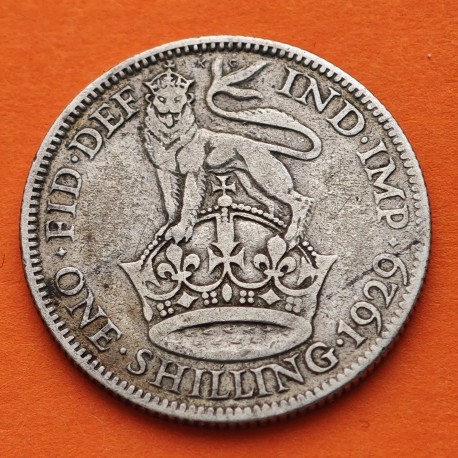 INGLATERRA 1 SHILLING 1929 LEON y CORONA de JORGE V KM.833 MONEDA DE PLATA MUY CIRCULADA UK Silver R/3