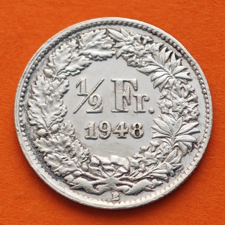 SUIZA 1/2 FRANCO 1948 B DAMA CON LANZA Tipo HELVETIA KM.23 PLATA MBC+ Switzerland 1/2 Franc silver