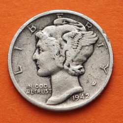 ESTADOS UNIDOS 10 CENTAVOS DIME 1942 P MERCURY KM.140 MONEDA DE PLATA MUY CIRCULADA USA silver coin WWII R/1