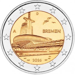 . @ENVÍO HOY@ ALEMANIA 2 EUROS 2026 BREMEN - CASA DEL CLIMA Letra al Azar 2ª MONEDA CONMEMORATIVA SC Germany 2€