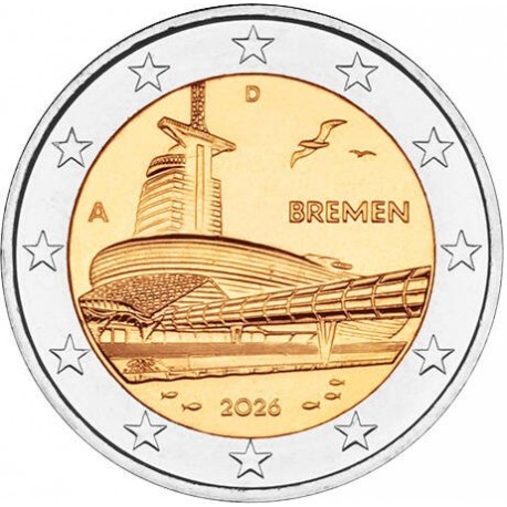 . @ENVÍO HOY@ ALEMANIA 2 EUROS 2026 BREMEN - CASA DEL CLIMA Letra al Azar 2ª MONEDA CONMEMORATIVA SC Germany 2€