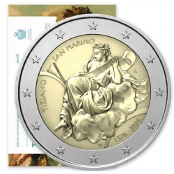 . @ENVÍO HOY@ SAN MARINO 2 EUROS 2026 TIZIANO 450 AÑOS DE SU MUERTE Pintor 1ª MONEDA CONMEMORATIVA ESTUCHE BLISTER