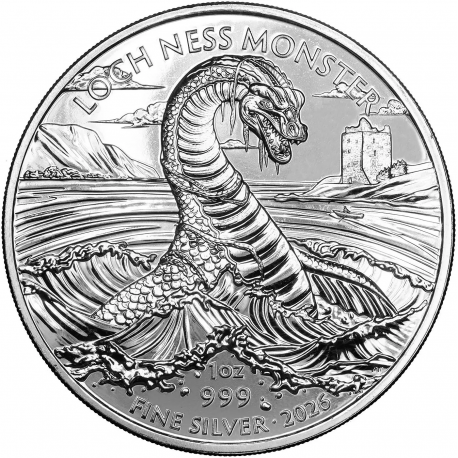 . @16/ABRIL Envío@ INGLATERRA 2 LIBRAS 2026 MONSTRUO DEL LAGO NESS Carlos III MONEDA DE PLATA PURA Oz 1 ONZA Loch Ness Monster