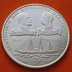 PORTUGAL 1000 ESCUDOS 1997 REYES ALBERTO y CARLOS I BARCO AMELIA KM.965 MONEDA DE PLATA SC-