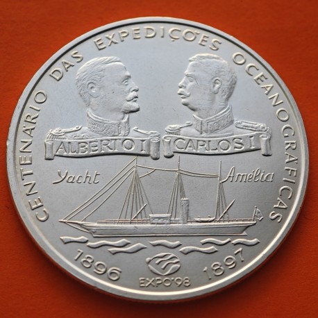 PORTUGAL 1000 ESCUDOS 1997 REYES ALBERTO y CARLOS I BARCO AMELIA KM.965 MONEDA DE PLATA SC-