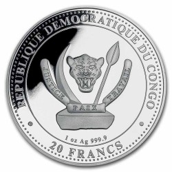 . 1 coin x CONGO 20 FRANCOS 2022 Reptil LIOPLEURODON Prehistoric Life 8ª MONEDA DE PLATA cápsula 1 ONZA OZ