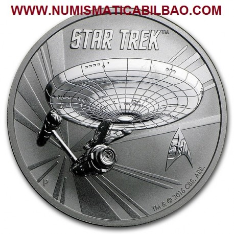 . @RARA@ TUVALU 1 DOLAR 2016 STAR TREK USS ENTERPRISE MONEDA DE PLATA PURA SC $1 Dollar coin 1 ONZA 2016 OZ OUNCE