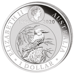 AUSTRALIA 1 DOLAR 2020 KOOKABURRA PAJARO 30 ANIVERSARIO 1990 MONEDA DE PLATA PURA SC $1 Dollar OZ silver 1 ONZA