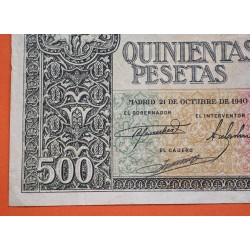 ESPAÑA 500 PESETAS 1940 ENTIERRO del CONDE ORGAZ Sin Serie 0195571 Pick 124 @RARO BILLETE@ Spain