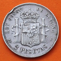 . @RARA@ ESPAÑA Rey ALFONSO XIII 2 PESETAS 1894 * 18 94 PGV Tipo "RIZOS" MONEDA DE PLATA KM.704 Spain silver coin R/3