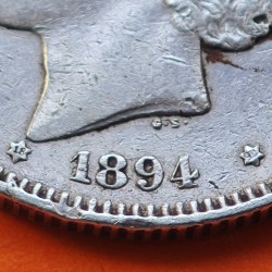. @RARA@ ESPAÑA Rey ALFONSO XIII 2 PESETAS 1894 * 18 94 PGV Tipo "RIZOS" MONEDA DE PLATA KM.704 Spain silver coin R/3